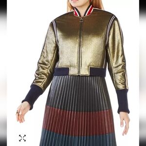 BCBG MAXAZRIA Andreas Metallic Bomber Jacket Cropped XXS
